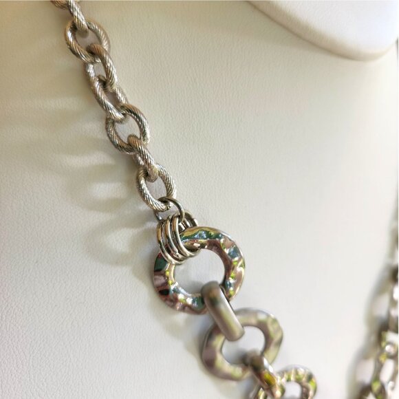 Chico's Silver Hammered Teardrop Statement Necklace 21.5 in L w/ 3.5" Extender - Picture 7 of 11